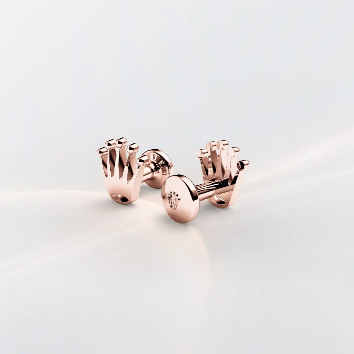 Rolex ‘Crown’ cufflinks in Everose gold, a1015 at Global Timepieces