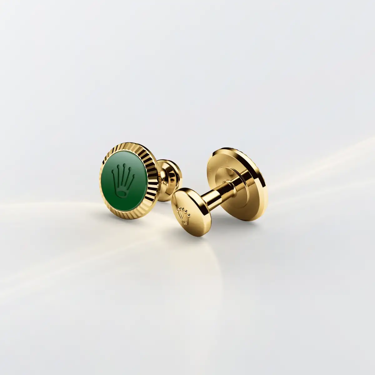 Rolex ‘Fluted’ cufflinks in Yellow gold and ceramic, a1038 at Global Timepieces